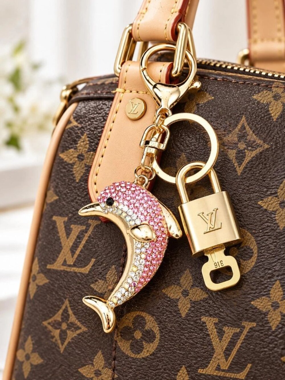 Authentic Louis Vuitton Gold Lock 🔒 Unbranded Dolphine Keychain Bag Charm LV